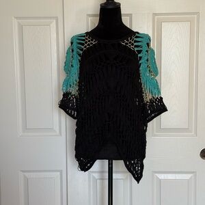 Super Cute Black and Teal Crochet Tunic Top